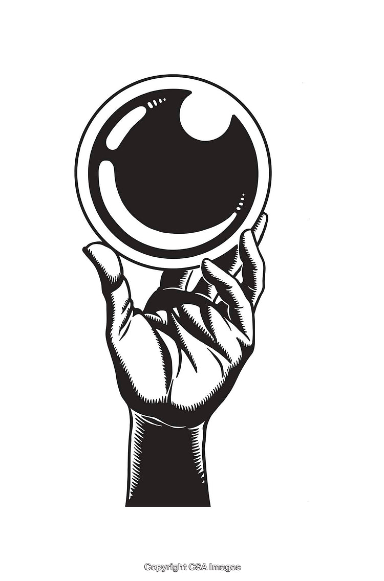 Black And White Line Art of Hand Holding a Floating Orb