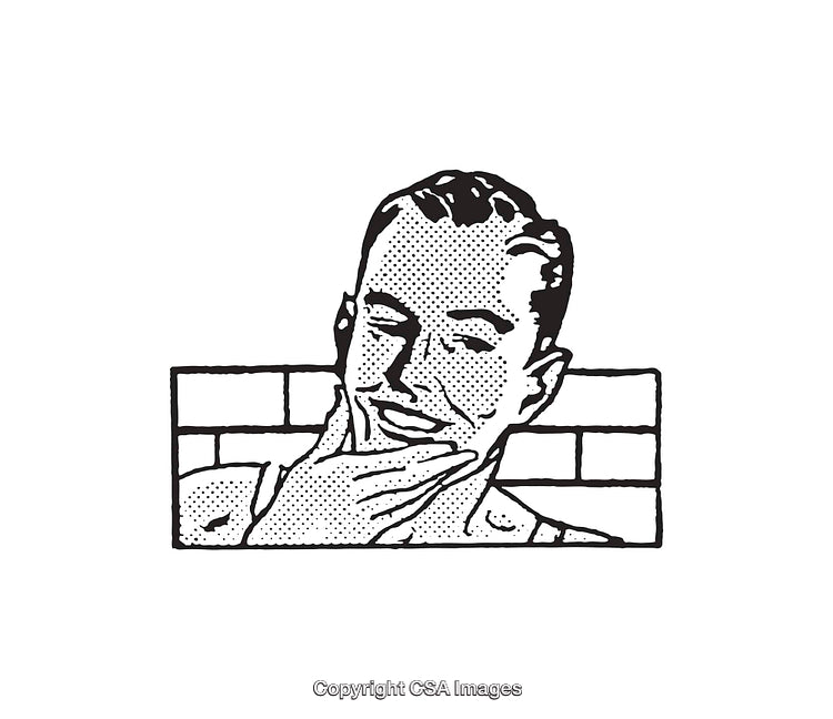 Retro Line Art Illustration of a Smiling Gentleman in Black and White