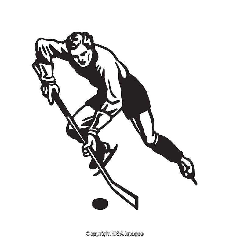 Black and White Line Art of Ice Hockey Player in Action