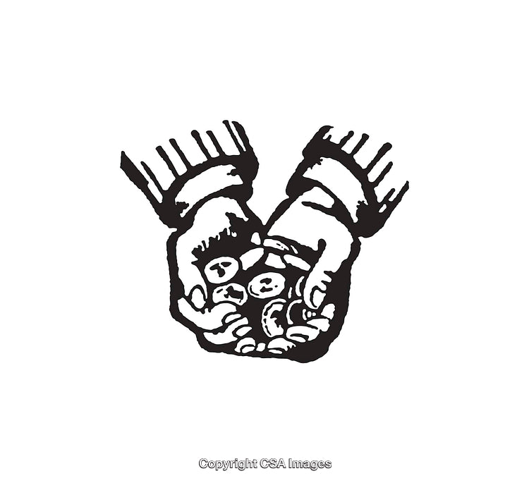 Black and White Line Art of Hands Holding Stones