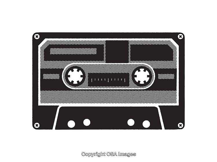 Vintage Cassette Tape in Black and White Illustration
