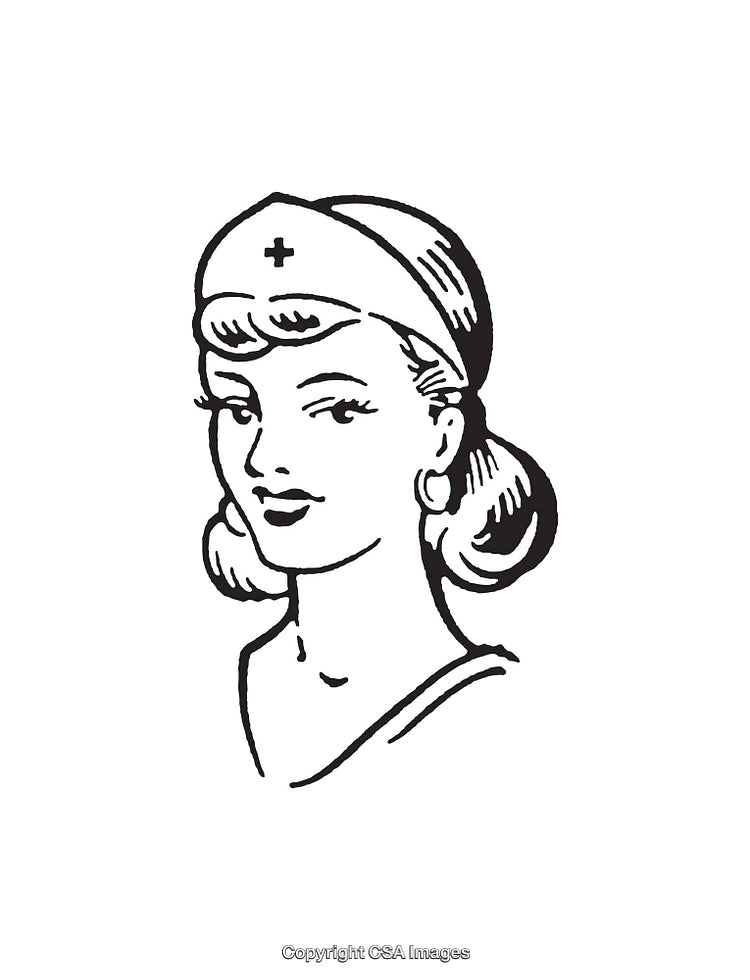 Retro Style Nurse Line Art Illustration of Woman in Uniform