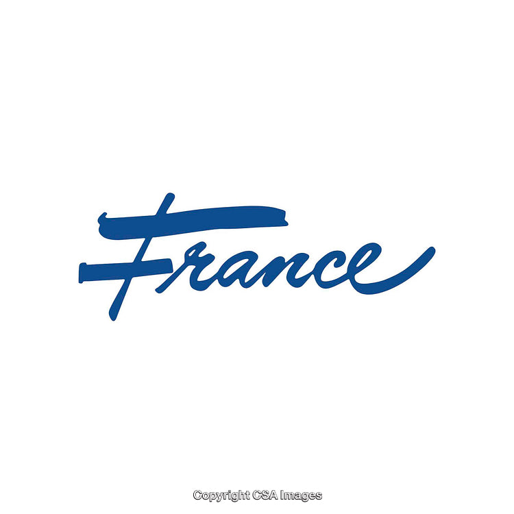 Stylized Blue France Text on White Background Celebrating Culture and Identity