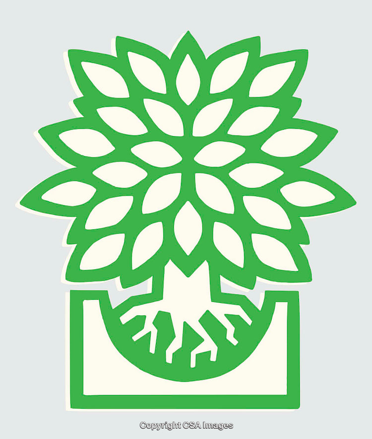 Green Tree with Roots in Geometric Design and Leafy Style Art