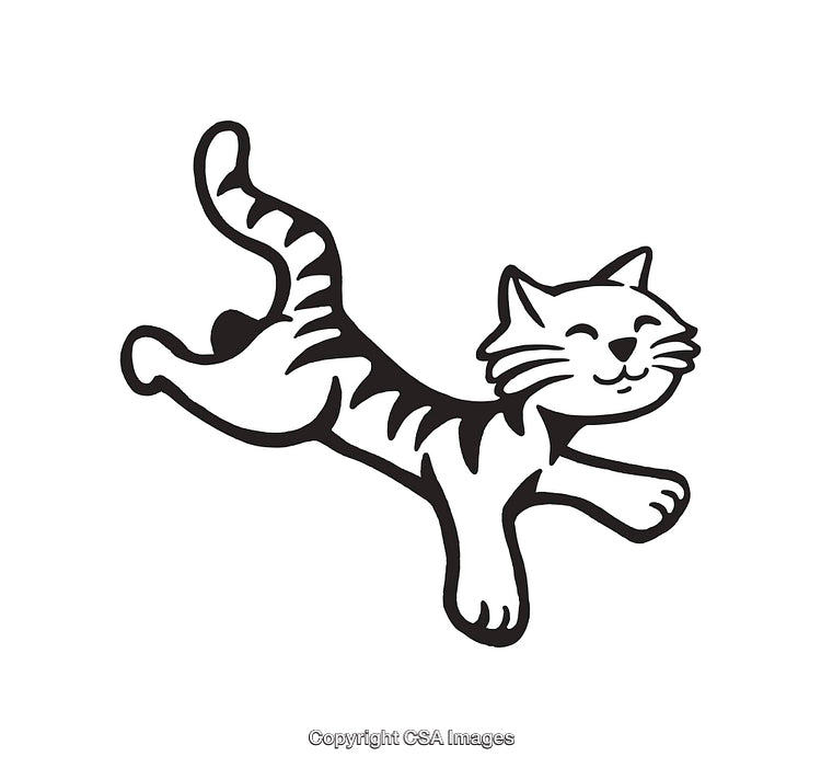 Playful Cartoon Cat Illustration in Black and White Style
