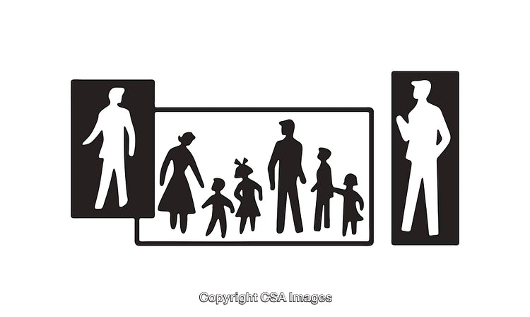 Black and White Line Art Illustrating Family Concept with Figures