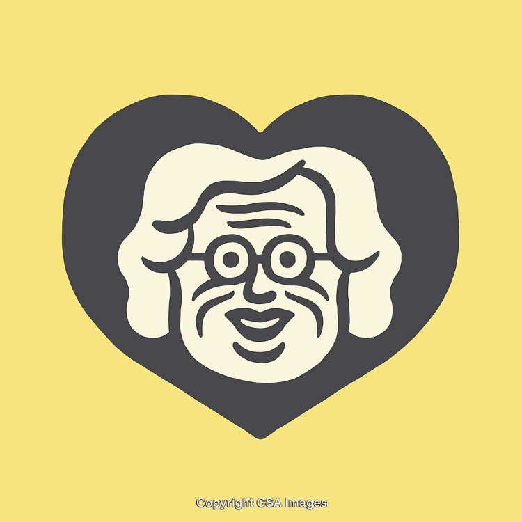 Minimalist Heart-Shaped Icon of Elderly Figure in Line Art Style