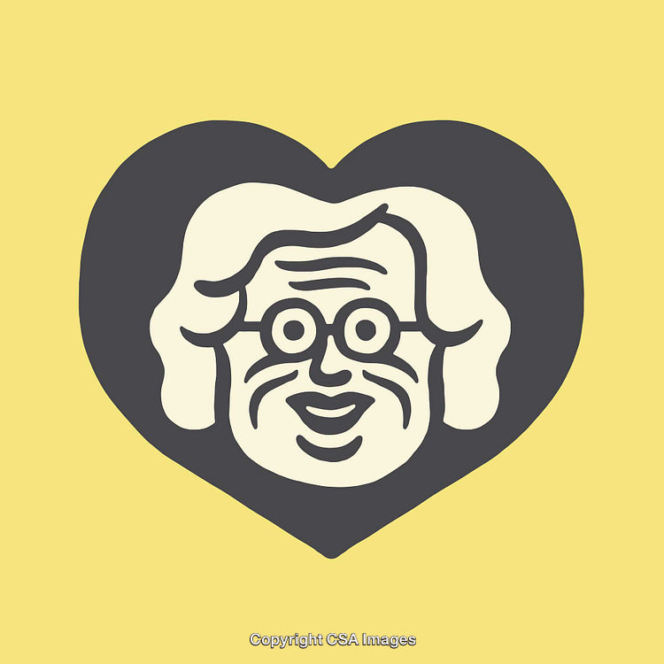 Minimalist Heart-Shaped Icon of Elderly Figure in Line Art Style