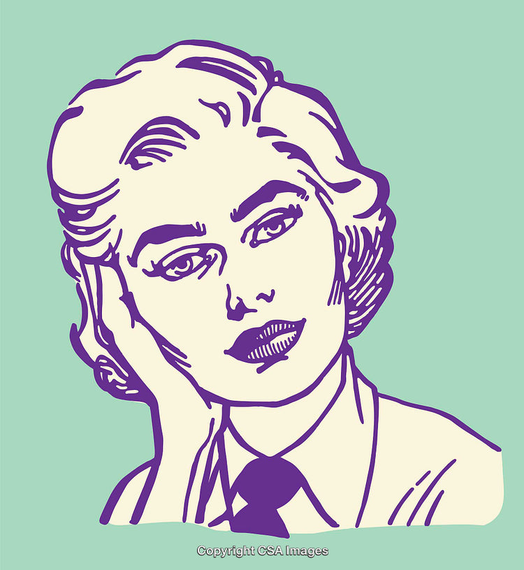 Retro Pop Art Illustration of a Thoughtful Woman on Solid Background