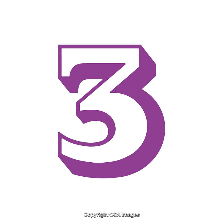 Purple Typography Design of the Number Three Isolated on White Background
