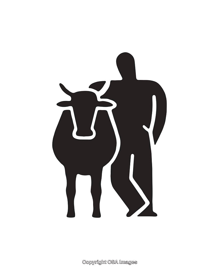 Black and White Icon of a Person and a Cow Silhouette