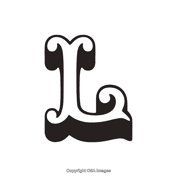 Stylized Black Letter L with Flourishes on White Background