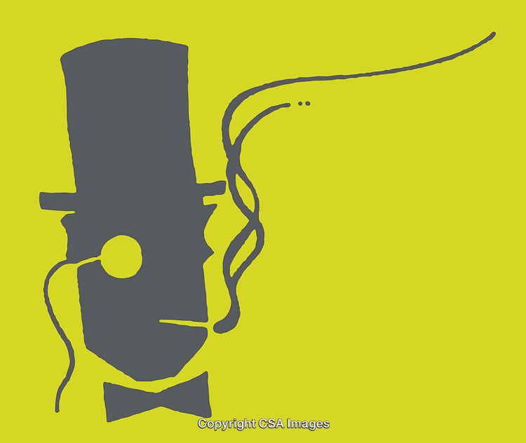Minimalist Grey Line Illustration Featuring a Monocle on Yellow Background