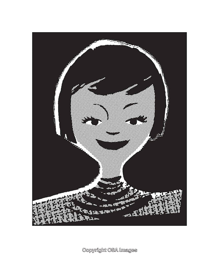 Vintage Black And White Retro Illustration Of A Smiling Woman