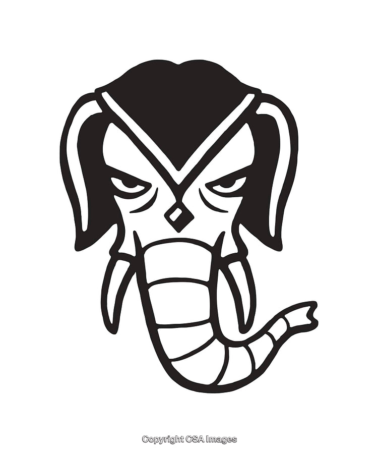 Bold Black and White Elephant Themed Line Art Illustration