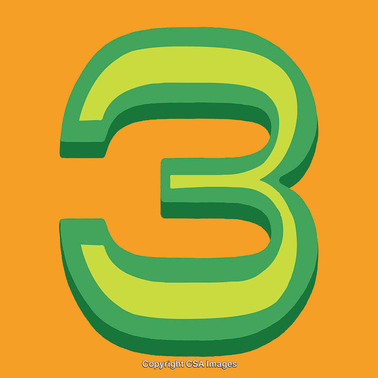 Bold Green Number Three on Vibrant Orange Background in Graphic Illustration