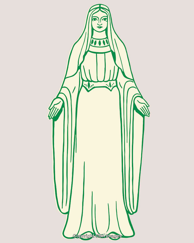 Graceful Line Art Illustration Depicting a Holy Female Figure in Flowing Robes