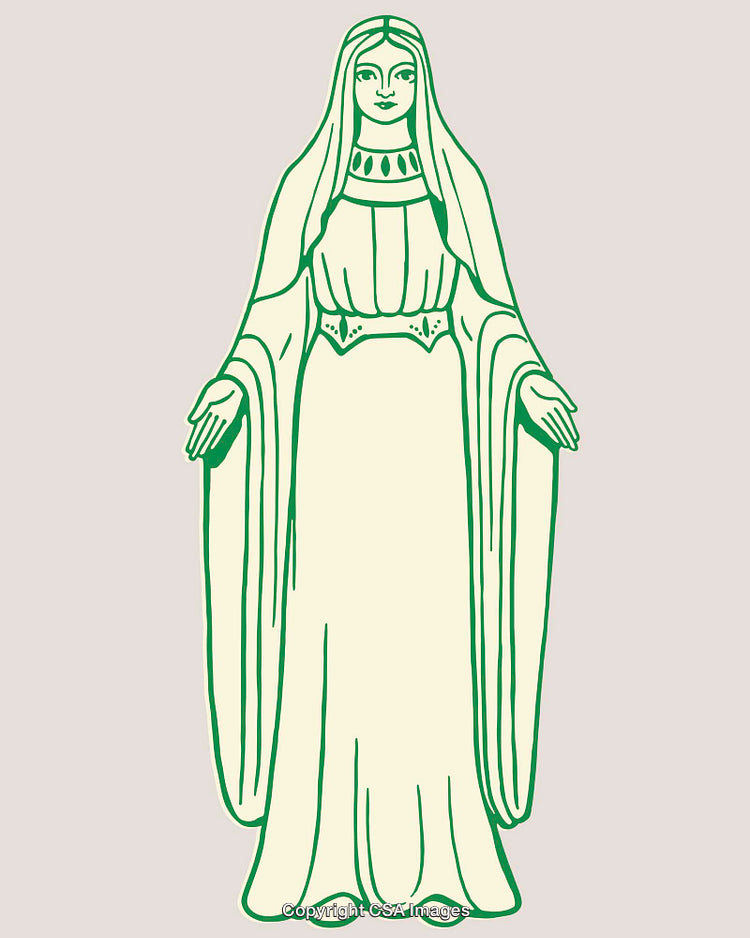 Graceful Line Art Illustration Depicting a Holy Female Figure in Flowing Robes