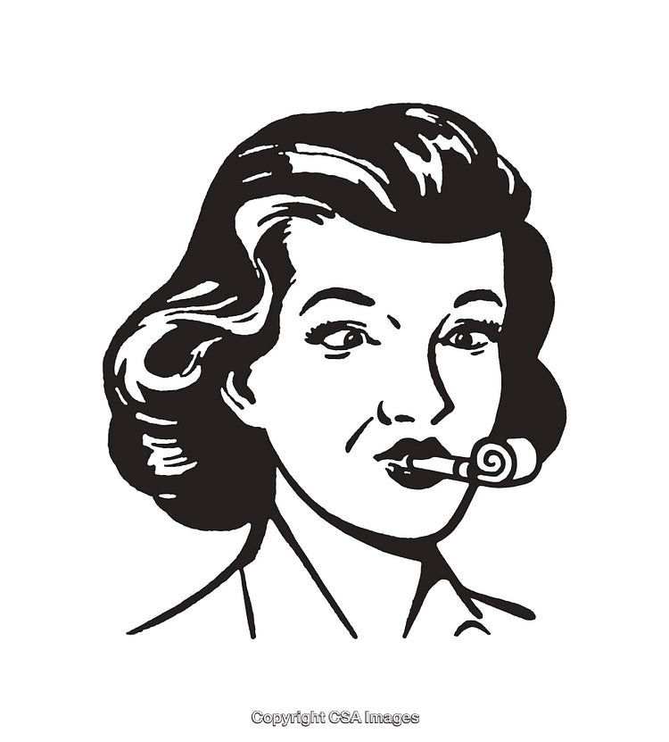 Retro Black and White Illustration of a Woman Smoking a Pipe