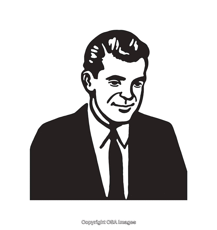 Black and White Retro Illustration of a Distinguished Gentleman in a Suit