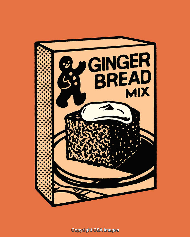 Retro Packaging Illustration Featuring Gingerbread Mix on an Orange Background
