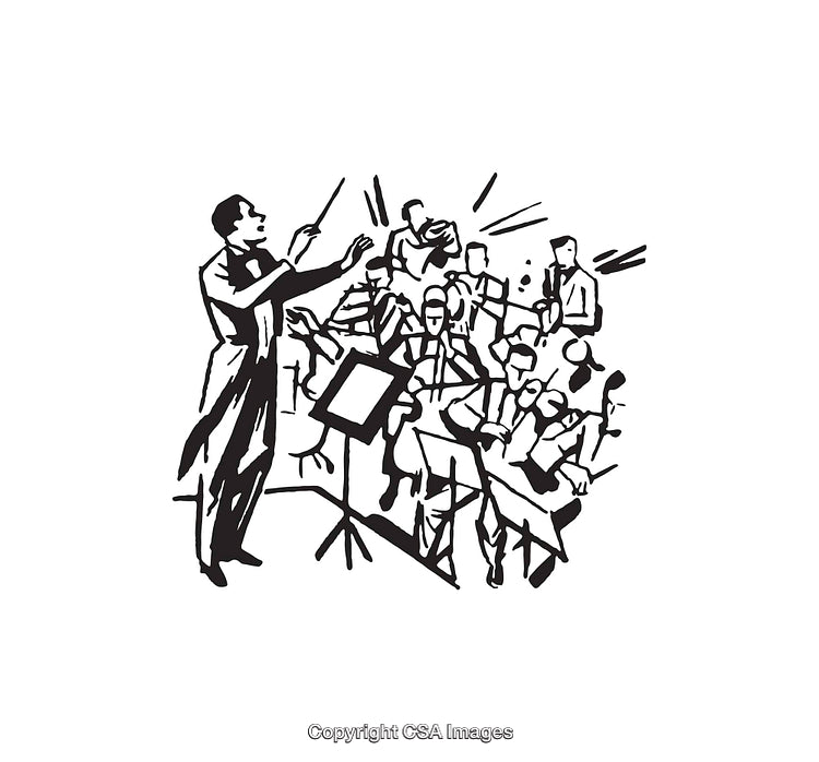 Conductor Leading an Orchestra in Line Art Style