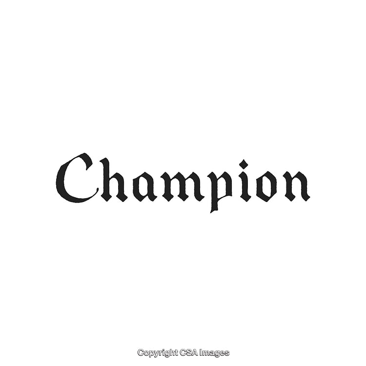 Elegant Black Text Art Depicting 'Champion' in Gothic Typography Style