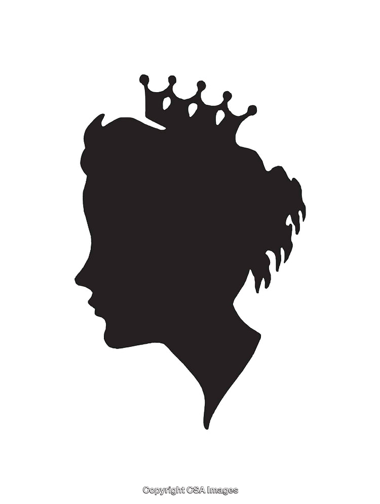 Elegant Silhouette of Woman with Crown Black and White Illustration