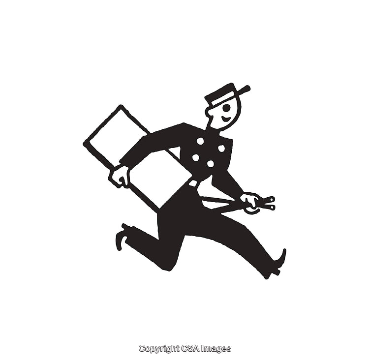 Vintage Black and White Illustration of a Courier in Motion