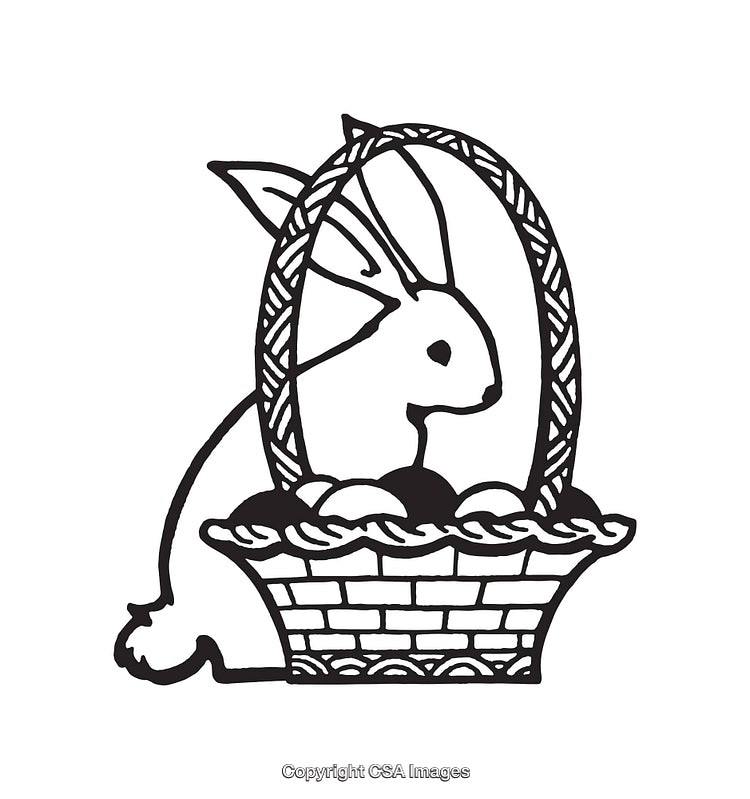 Easter Bunny Line Art with Basket of Eggs and Decorative Design