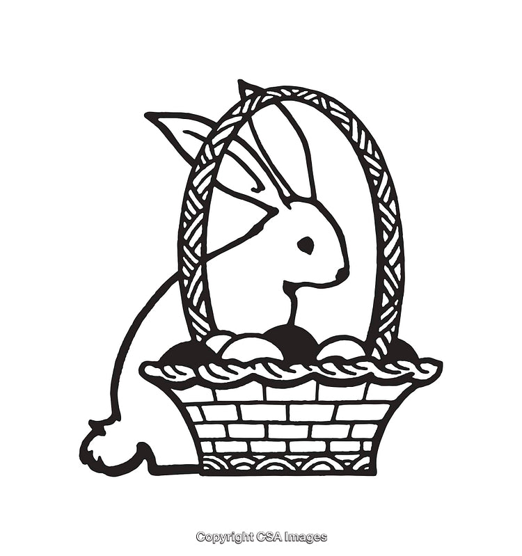 Easter Bunny Line Art with Basket of Eggs and Decorative Design