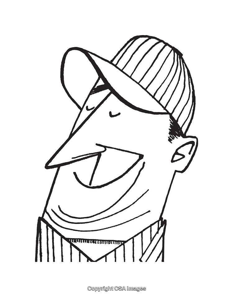 Cartoon Line Art of Smiling Character in Cap with Playful Expression