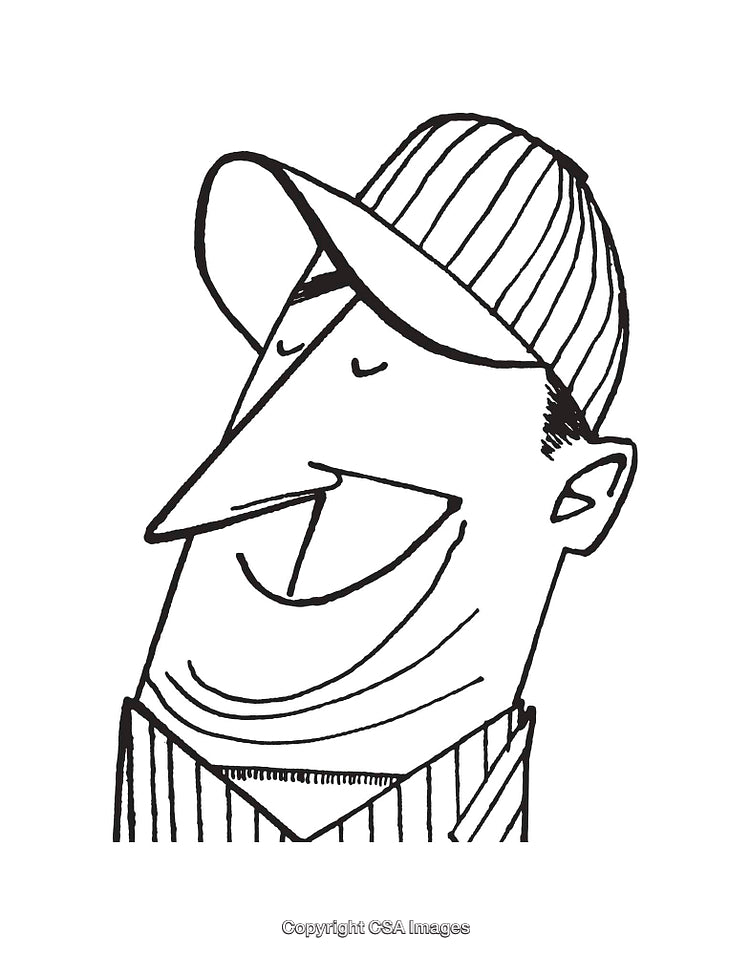 Cartoon Line Art of Smiling Character in Cap with Playful Expression