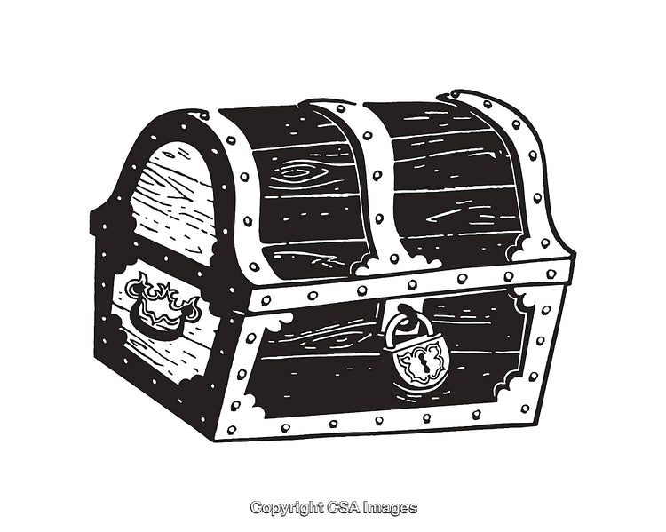 Vintage Black and White Illustration of a Locked Treasure Chest
