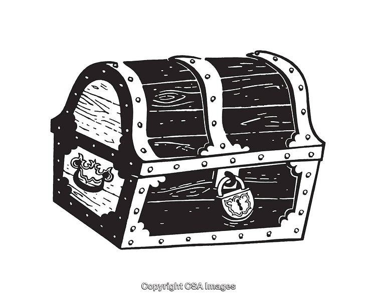 Vintage Black and White Illustration of a Locked Treasure Chest