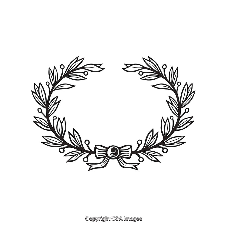 Elegant Line Art Laurel Wreath With Decorative Bow Design