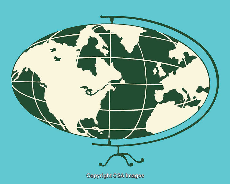 Minimalist Illustration of an Oval Globe in Green and Beige Tones