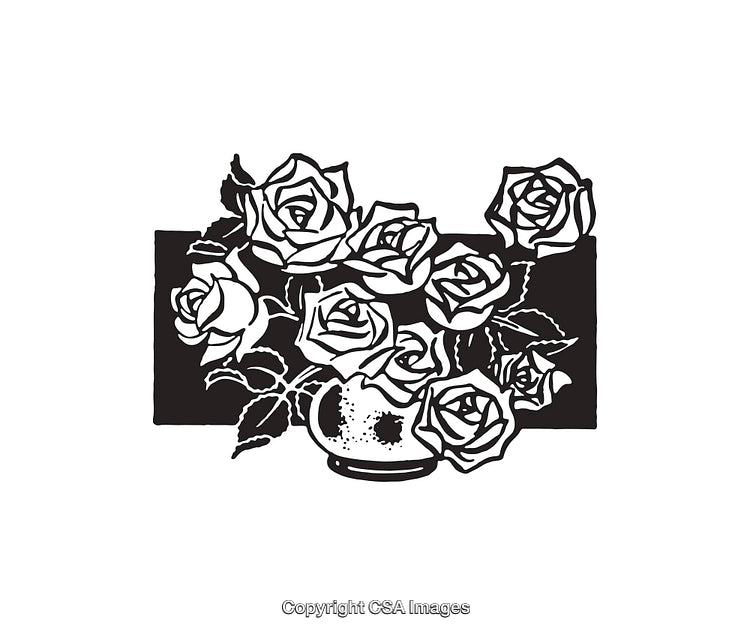 Black and White Line Art of Roses in a Vase Floral Illustration