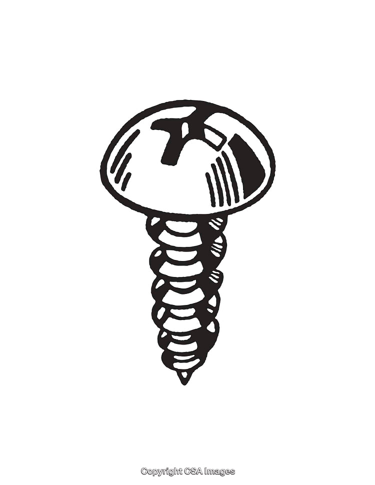 Black and White Line Art Illustration of a Screw with a Rounded Head