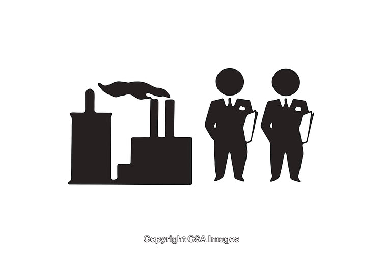 Black and White Icons Representing Factory and Business Professionals