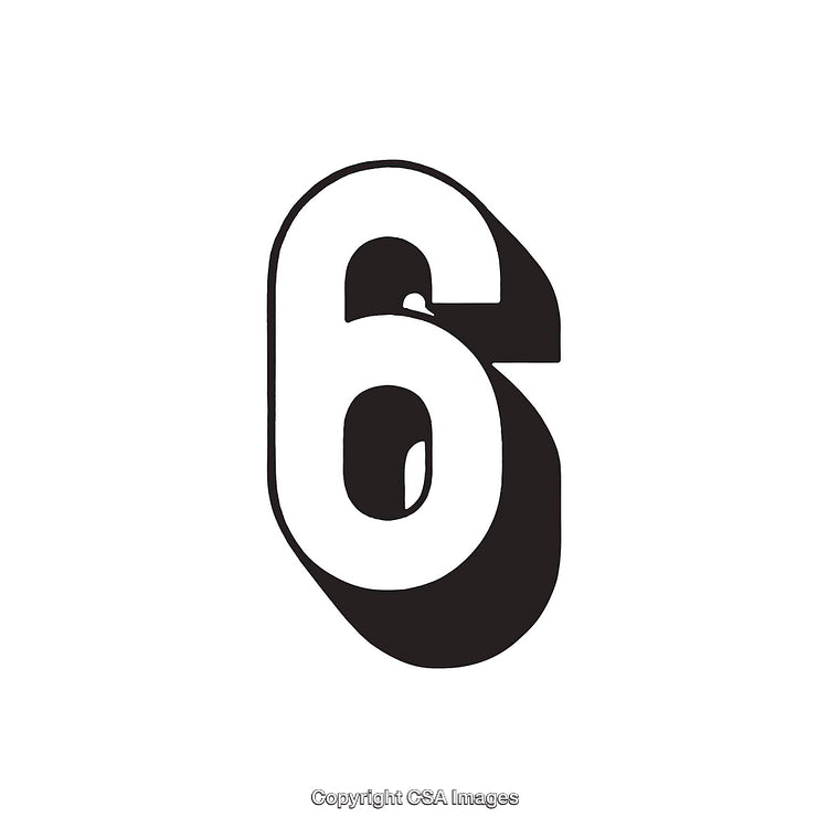 Bold Black and White Graphic Design Featuring the Number Six