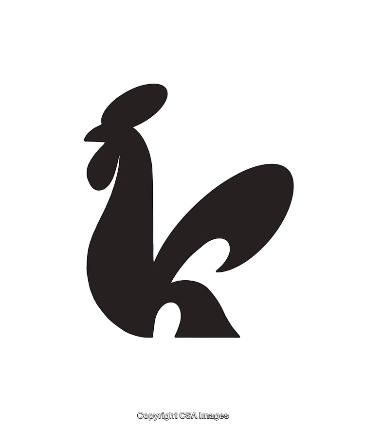 Minimalistic Black Rooster Icon in Silhouette Style on White Background