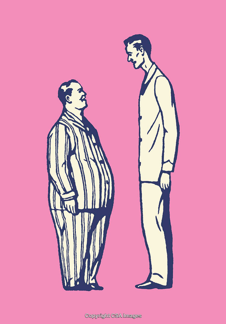 Humorous Illustration of Contrasting Figures Standing in Vibrant Colors