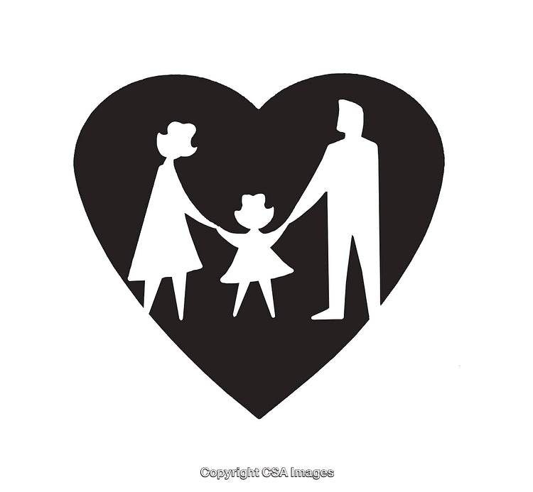 Silhouette Illustration of a Family Inside a Heart Shape Symbol