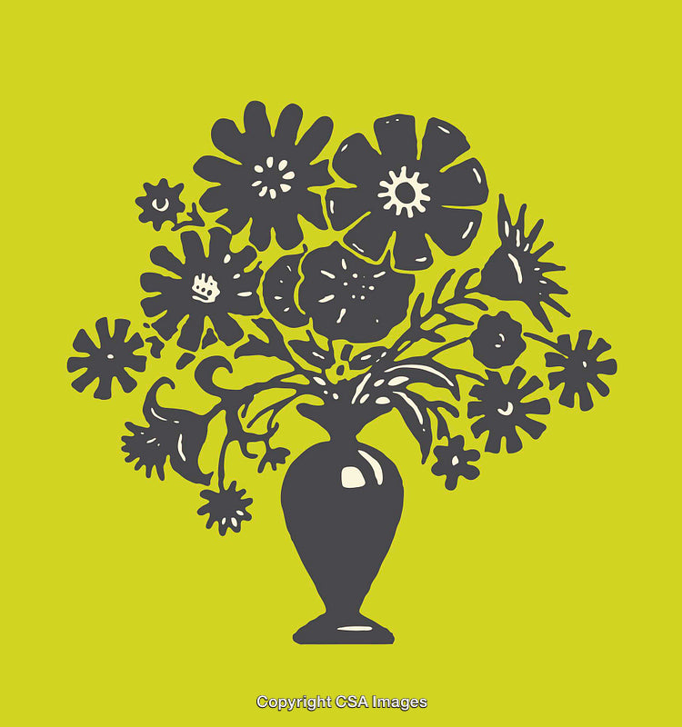 Stylized Floral Vase Silhouette on Bright Yellow-Green Background