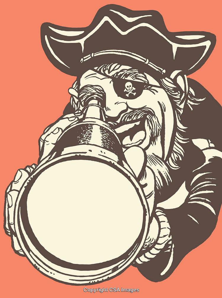 Colorful Illustration of a Pirate with Eye Patch and Telescope