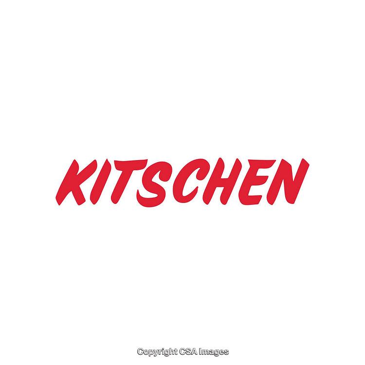 Red Text on White Background Featuring the Word 'KITSCHEN' in Bold Style