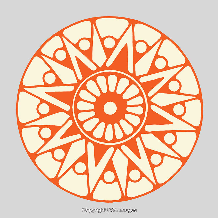 Circular Geometric Design in Vibrant Orange and Cream Palette on Gray Background