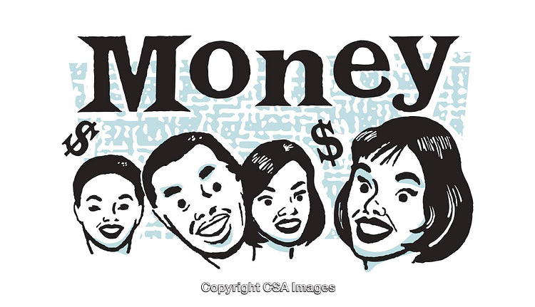 Colorful Illustration Highlighting Money and Joyful Expressions