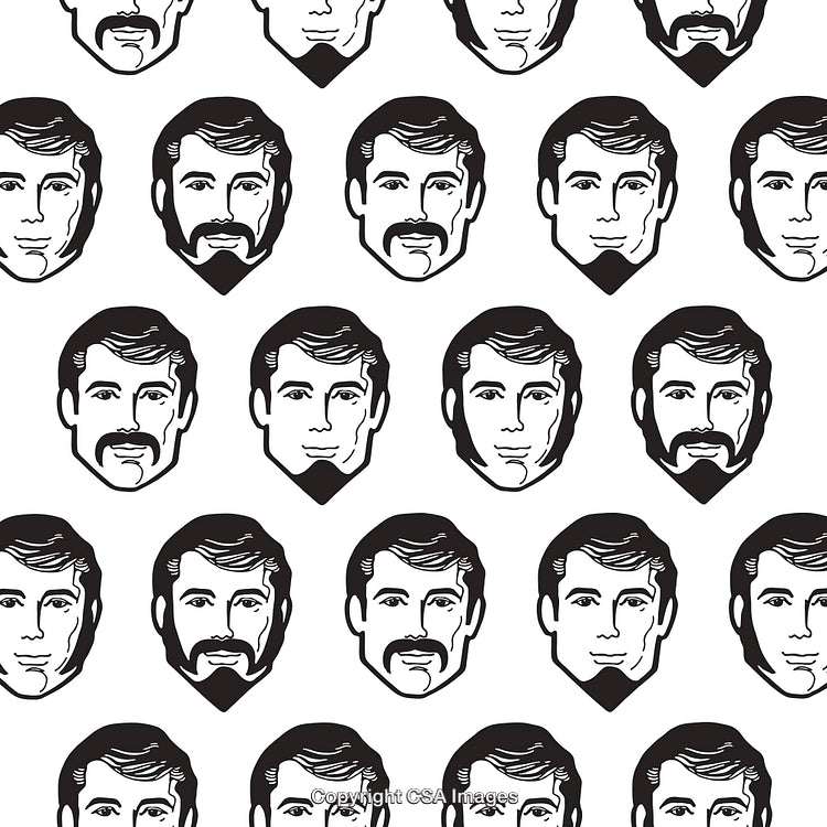 Black and White Pattern of Various Male Faces With Different Beard Styles